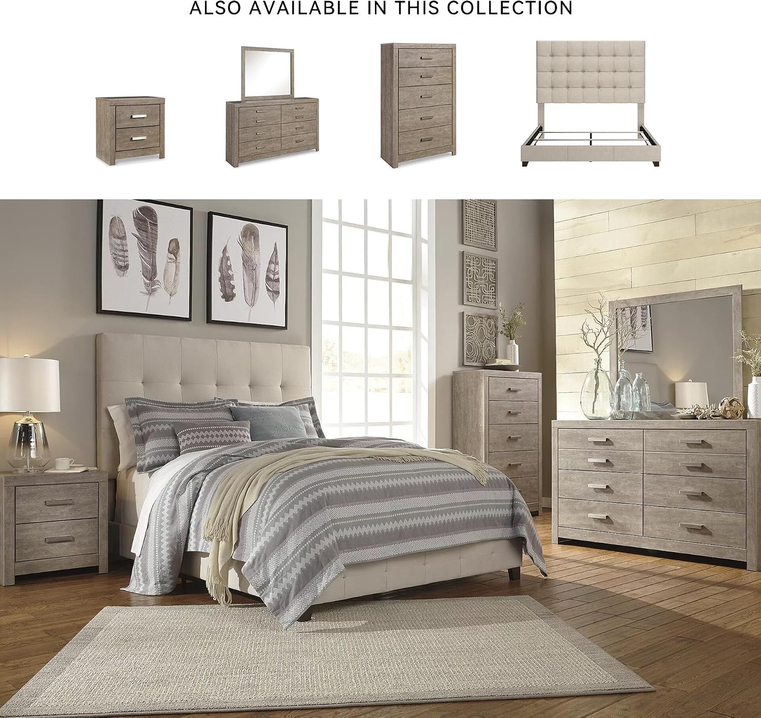 Signature Design by Ashley Dolante Queen Size Upholstered Tufted Bed Frame, Beige