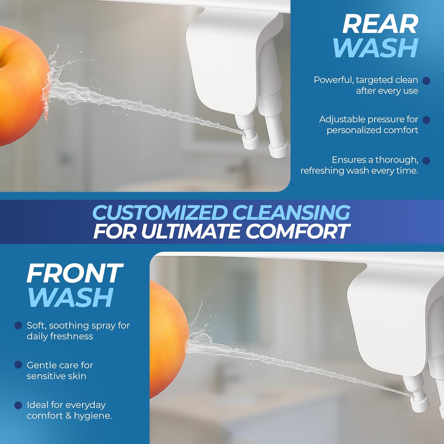 Toilet Seat Bidet Attachment – Smart Bidet Toilet Seat Elongated with Dual Nozzles, Bidet Attachment for Toilet Normal Water, Non-Electric Bidet Sprayer with Essential Oil Spray, by Destinked Bathroom