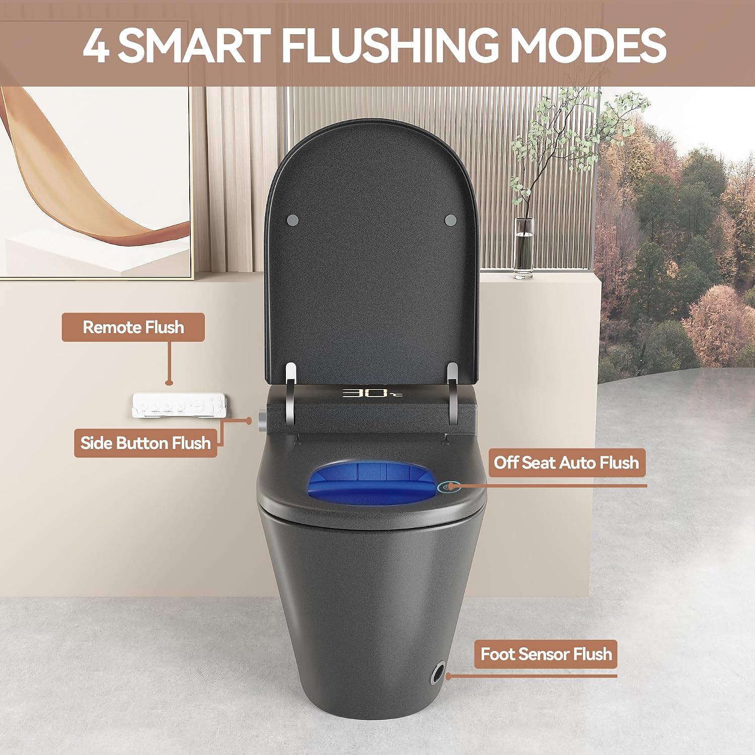 KEIKI Smart Ceramic Toilet with Warm Water Sprayer and Dryer, One Piece Bidet Toilet with Auto Dual Flush Foot Sensor Operation, Heated Seat, Auto Open/Close Seat, for Bathroom, Grey