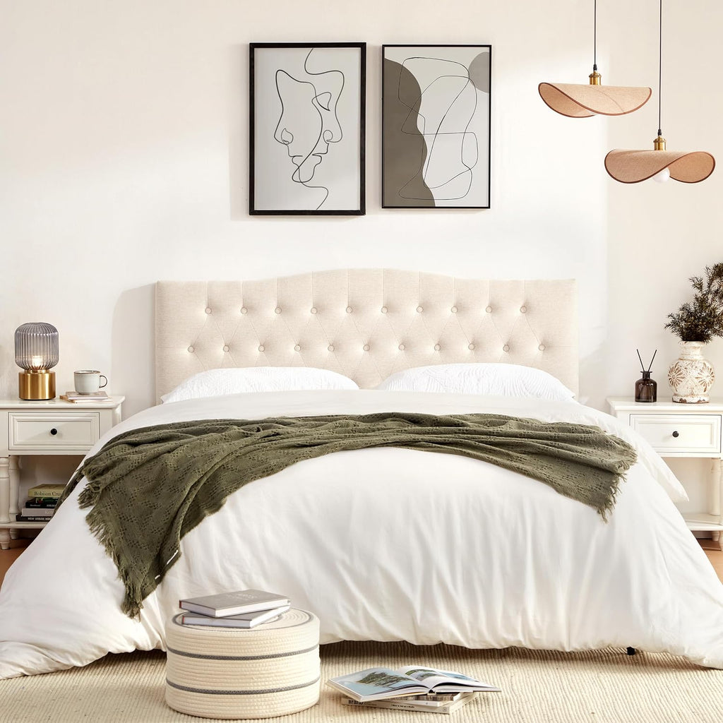 Huatean Home Tufted Upholstered Headboard California King, Sturdy and Durable Solid Wood Bed headboard, Fabric Headboard Adjustable Height from 37' to 51', Button Diamond Design Head Board, Beige