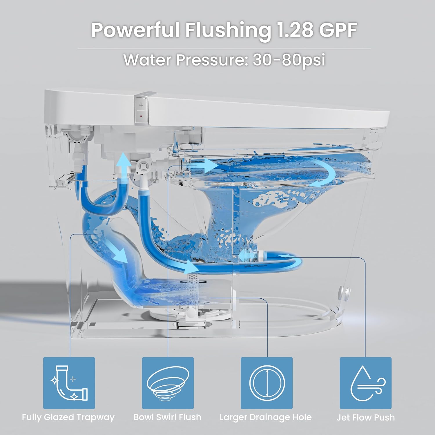 Casta Diva Smart Toilet with Bidet Built in, Bidet Toilet with Wider Heated Seat, Warm Water & Dryer, Foot Sensor Auto Flushing, Night Light, Remote Control 1.28GPF(CD-K020)