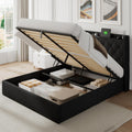 Feonase Lift Up Storage Bed Frame with Charging Station, Button Tufted Headboard Platform Bed Frame with Hydraulic Storage, Wooden Slat Support, No Box Spring Needed, Noise-Free (Black, Queen)
