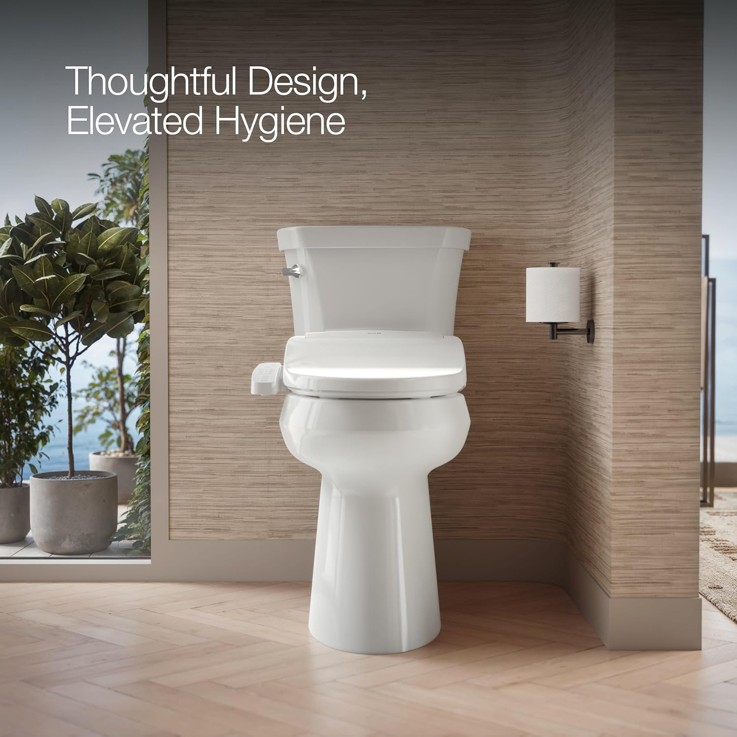 Kohler PureWash E580 Elongated Bidet Toilet Seat, White, Quiet-Close Lid Prevents Slamming, Self-Cleaning Wand, Adjustable Water Pressure with Multiple Cleansing Options