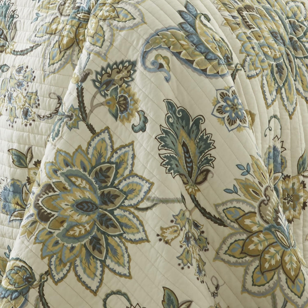 Levtex Home - Grey Palladium Quilt Set - Twin/Twin XL Quilt 68x86in. + One Standard Pillow Sham 26x20in. - Paisley - Green, Yellow, Grey, Blue, and White - Reversible - Cotton Fabric