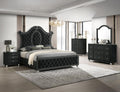 6pc Contemporary Black Finish Luxury Upholstered King Size Panel Bed Set Arched Headboard Master Bedroom Furniture