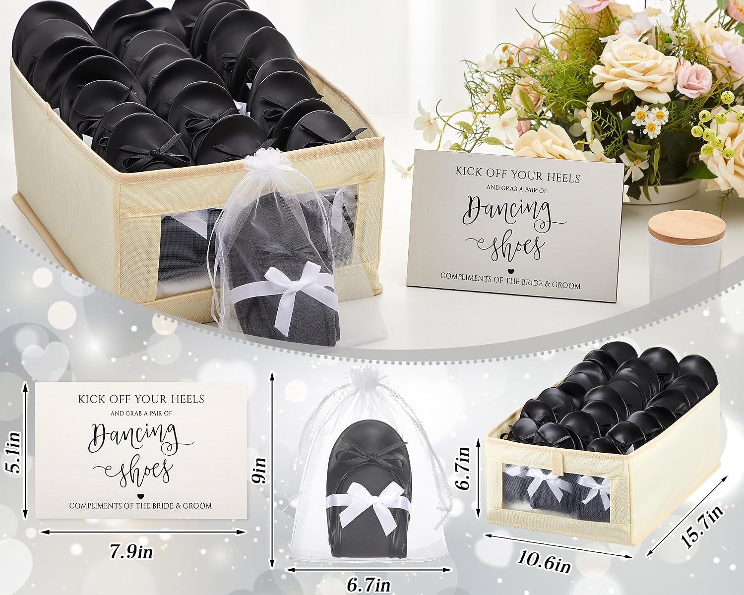 Jecery Foldable Ballet Flat for Wedding Guests Bulk Women Ballerina Dancing Slippers Party Sign Portable Travel Purse Shoes for Bridesmaid Flats Women Wedding Slippers Gift