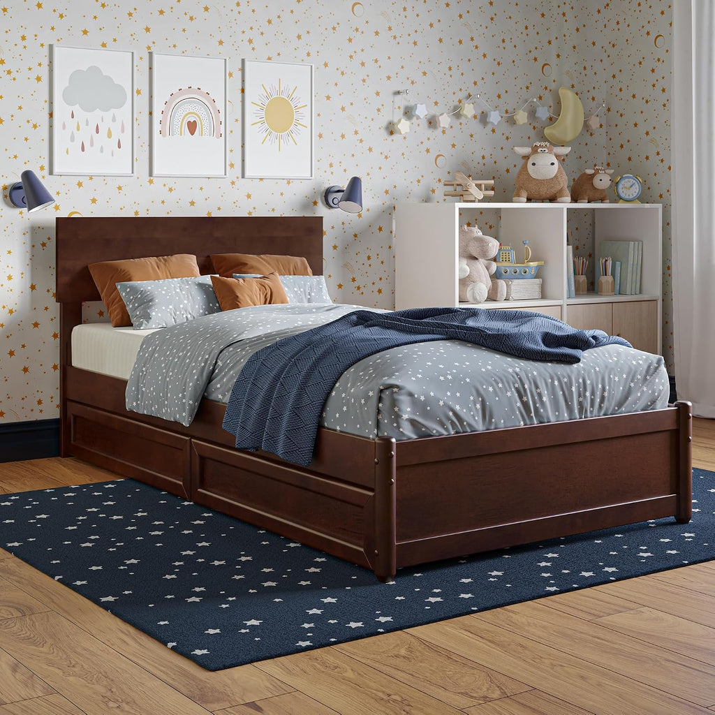 AFI, Wesley Twin Platform Bed with Panel Footboard & Storage Drawers, Walnut