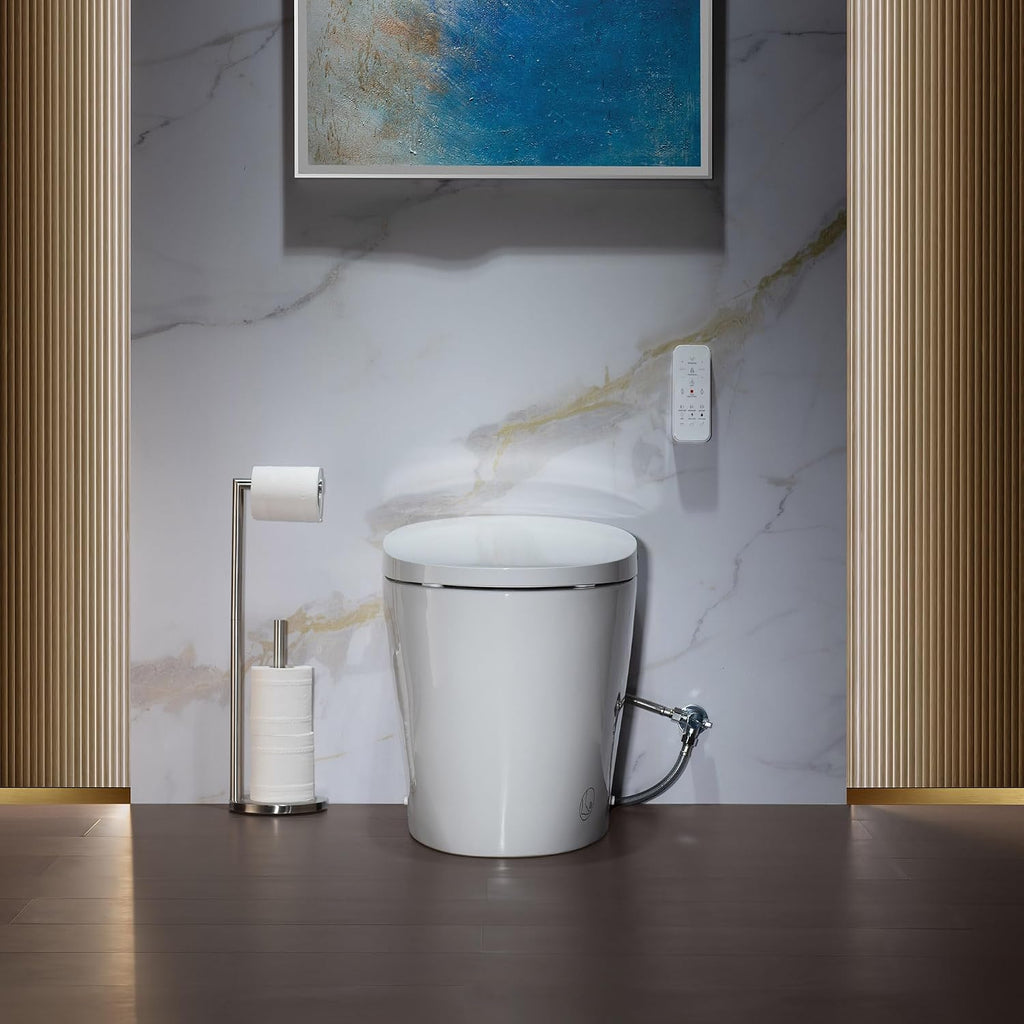 WOODBRIDGE Smart Toilet, Auto Open & Close, Auto Flush, Foot Sensor Operation, Heated Seat and Integrated Multi Function Remote Control in White