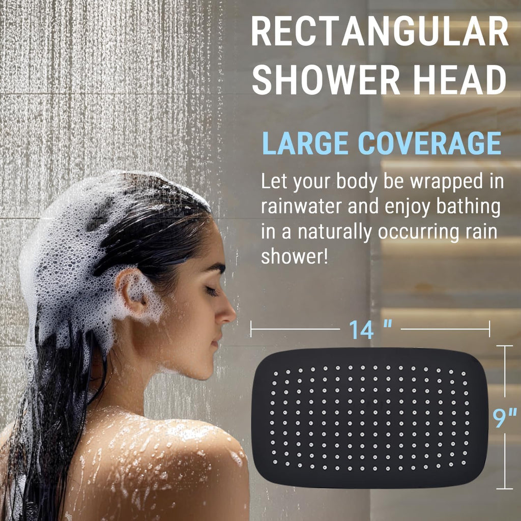 G-Promise All Metal 14 Inch Dual Square Shower Head with Handheld Spray Combo, Rain Shower Head, Adjustable Extension Arm, 3-Way Diverter, 71 Inch Extra Long Hose - A Bathroom Upgrade (Matte Black)