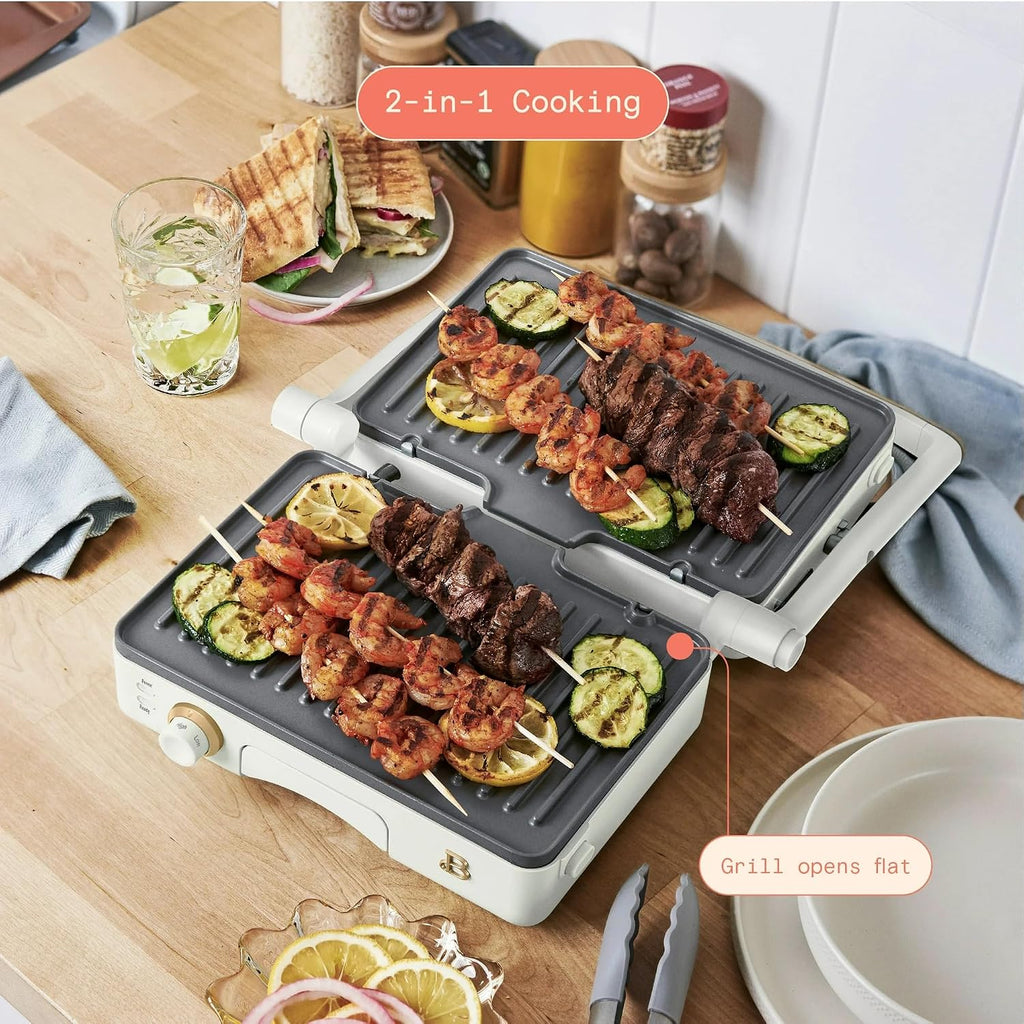 Panini Press Indoor Grill 2-in-1 Electric Contact Grill with Removable Nonstick Plates, 1200W Adjustable Temperature Sandwich Maker (White Icing)
