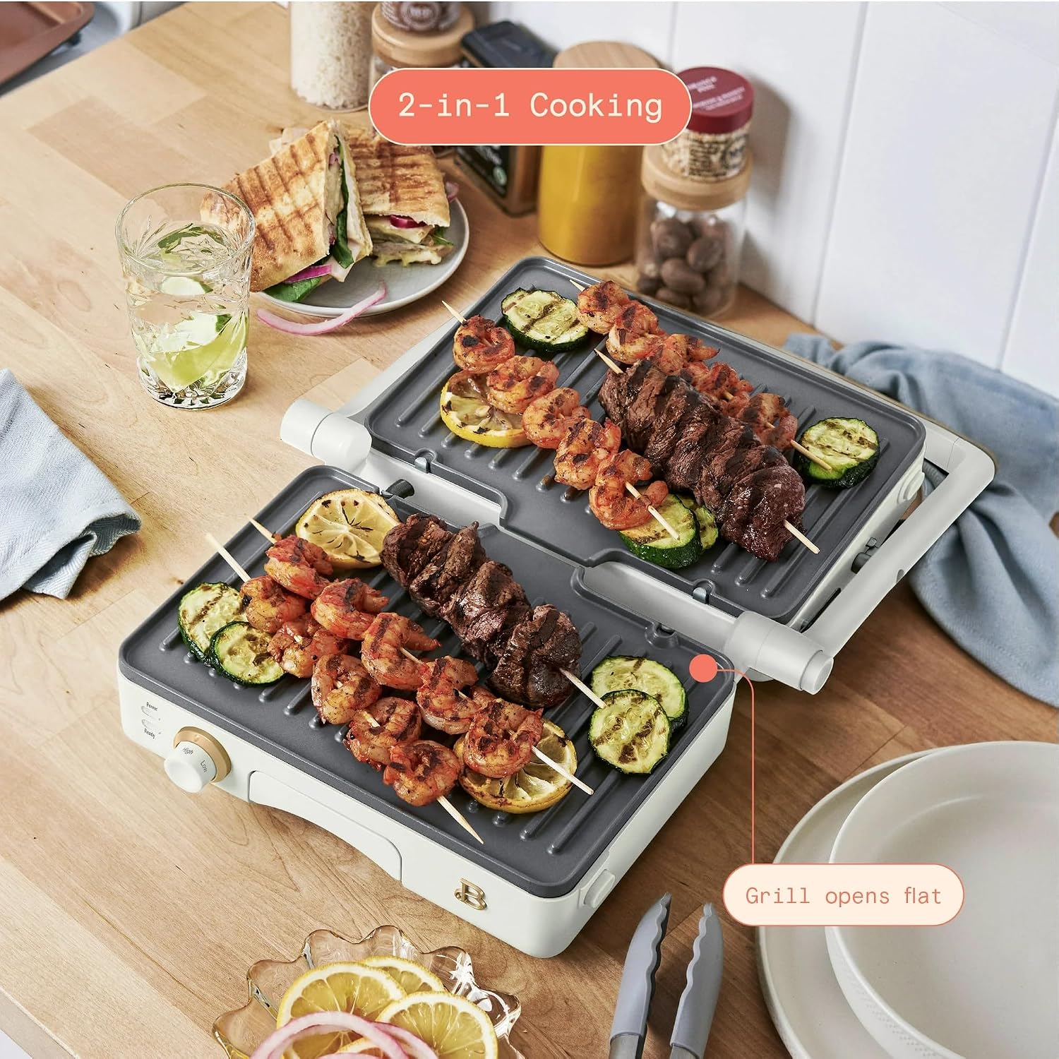 Panini Press Indoor Grill 2-in-1 Electric Contact Grill with Removable Nonstick Plates, 1200W Adjustable Temperature Sandwich Maker (White Icing)