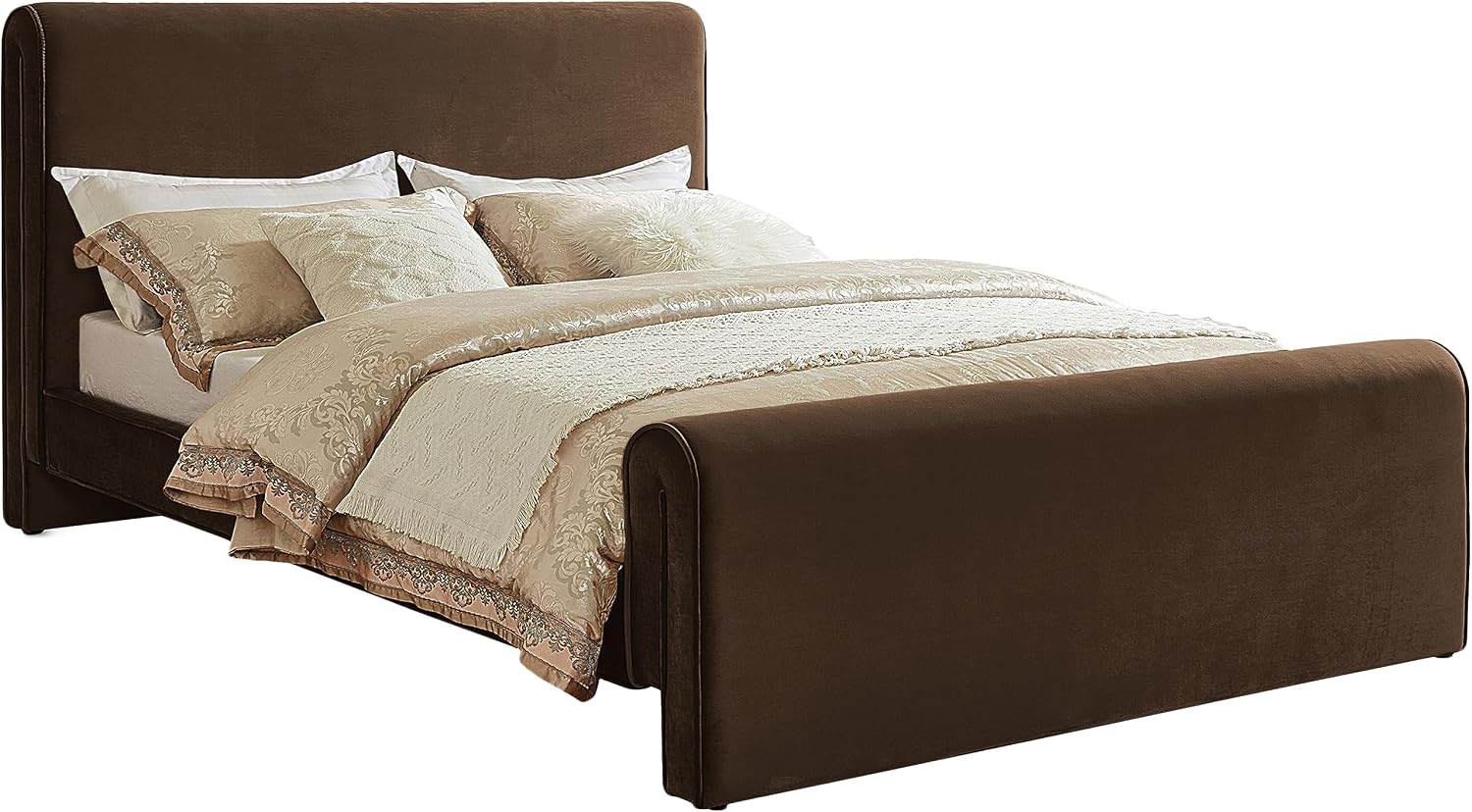 Meridian Furniture SloanBrown-K Sloan Collection Modern | Contemporary Velvet Upholstered King Bed with Rich Soft Brown Velvet, Curved Headboard and Footboard, 82' W x 96' D x 45' H, Brown, King