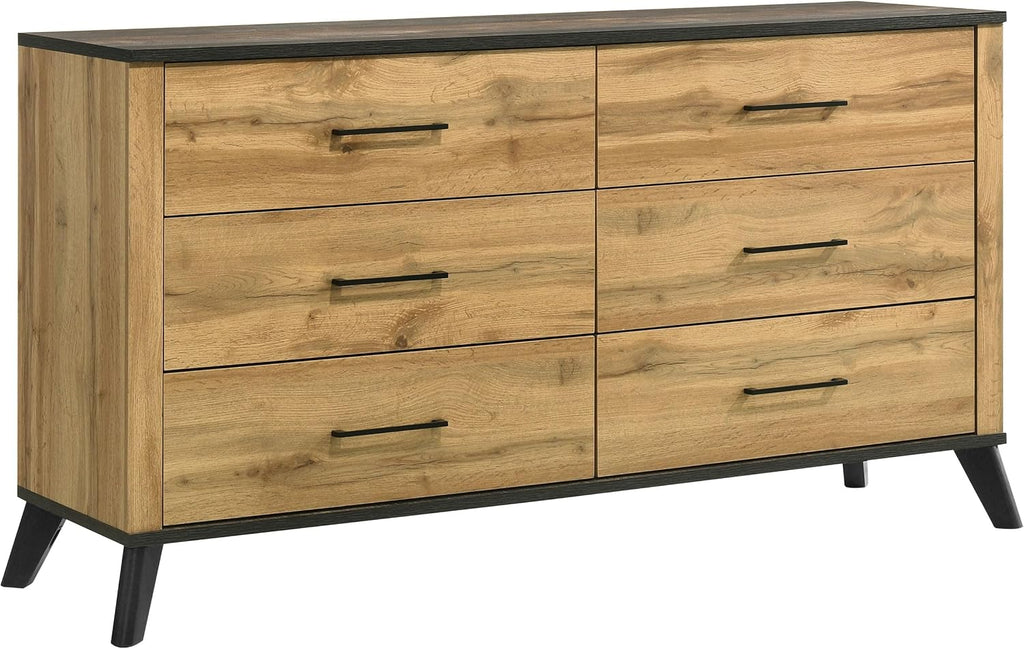 Coaster Home Furnishings Kaywood Mid-Century Modern 4-Piece Bedroom Set Twin Size Panel Bed Frame 52-inch Headboard Weathered Brown and Natural Pine 225001T-S4