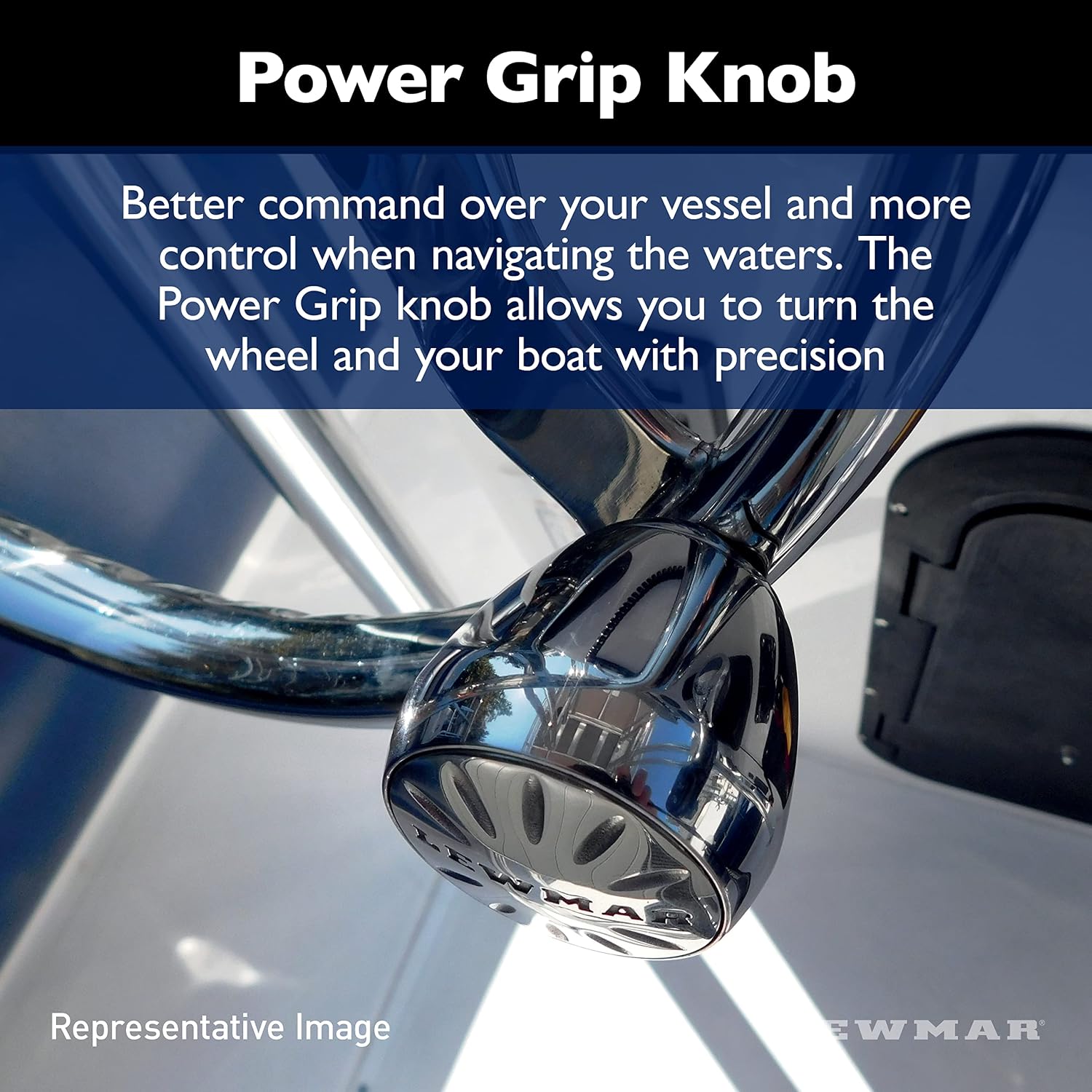Lewmar Power Grip Boat Steering Wheel with 1/2' Welded Nut - 15.5' Diameter, Weather-Resistant Stainless Steel, Professional Knob with Ergonomic Finger Grips