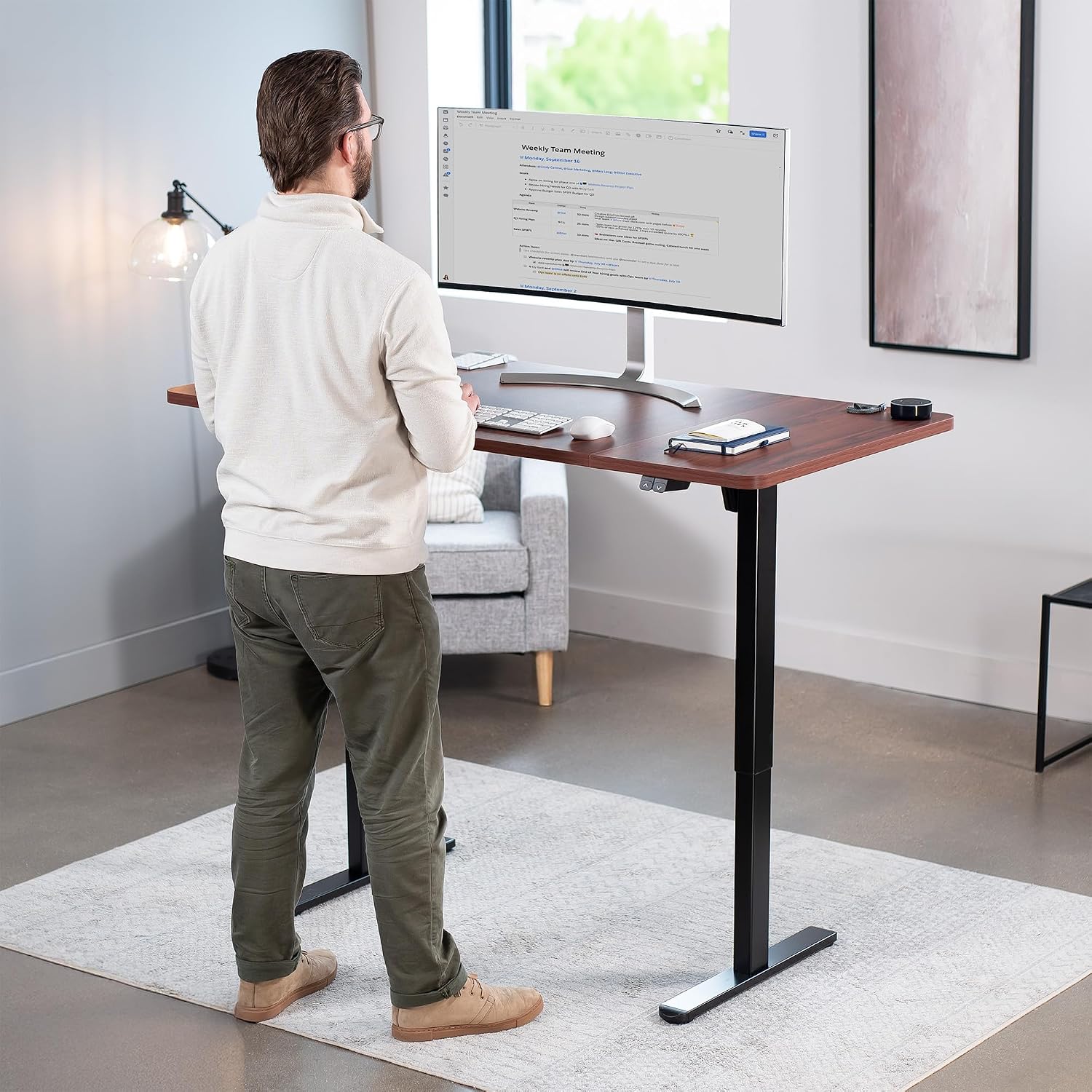 VIVO Electric 60 x 30 inch Stand Up Desk, Height Adjustable, Dark Walnut Top Black Frame, Home and Office Furniture Sets, DESK-KIT-0B6D