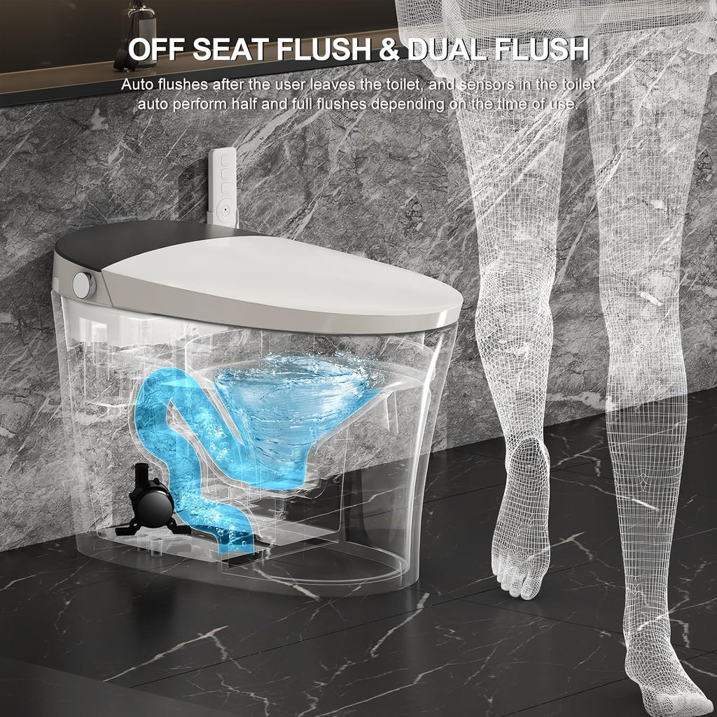 HAWKROWN Smart Toilet with Bidet Built in, Bidet Toilet with Powerful Flush, Auto Open/close Lid, Foot Sensor Operation, Intelligent induction Heat Seat, Smart Toilet with instant Warm Water (ST-PLUS)