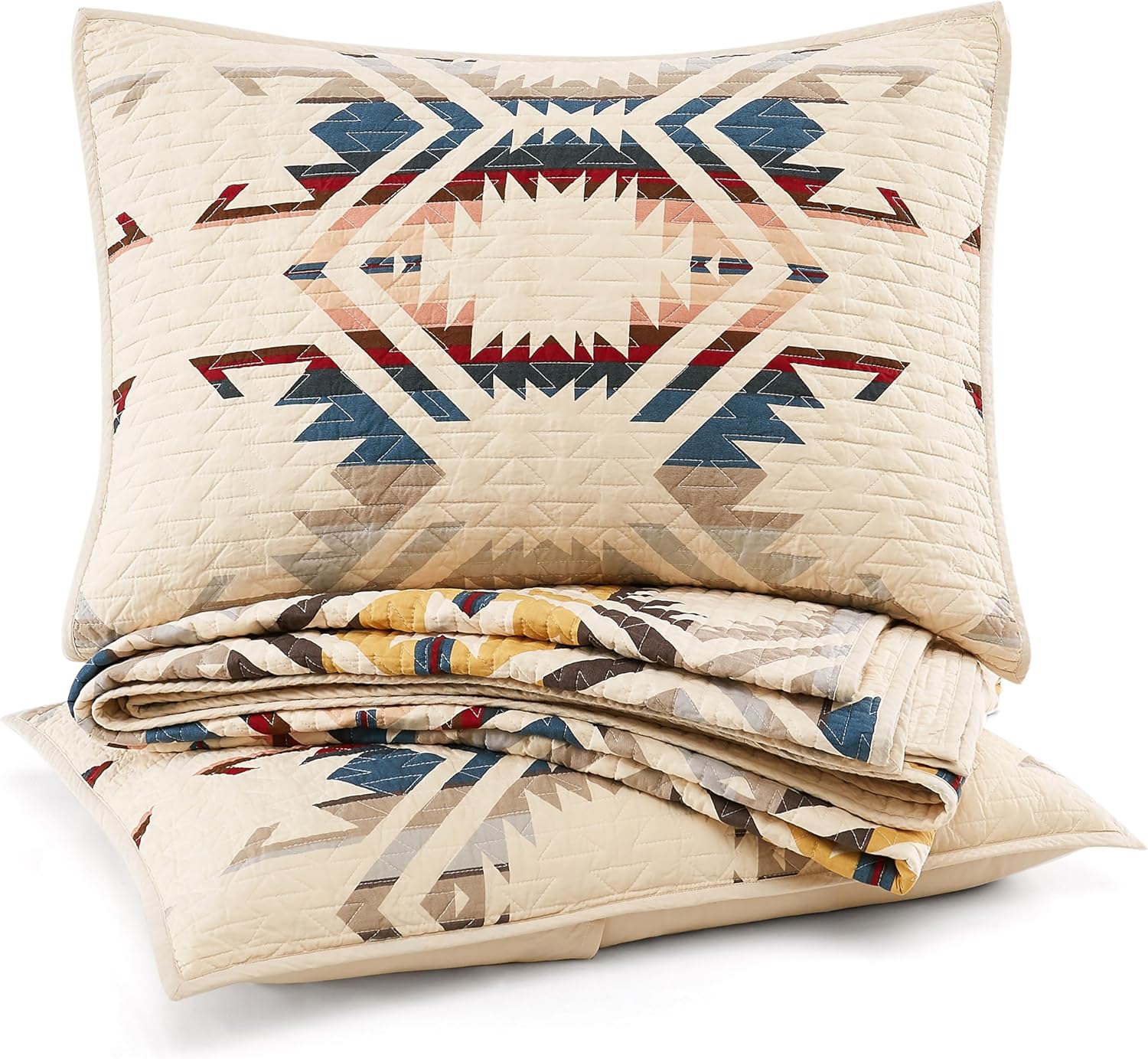Pendleton White Sands King Quilt Bedding Set with 2 Pillow Shams, Premium Cotton Quilt, Lightweight Quilted Coverlet or Bedspread, Southwestern Bedding, Machine Washable, King, White Diamond Print