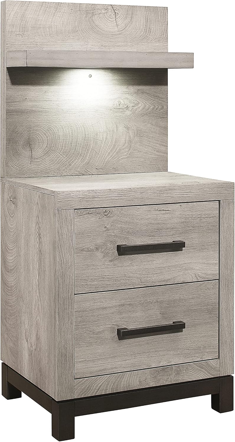 Lexicon Azalea Nightstand with Wall Panel, Light Gray/Gunmetal