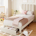 IDEALHOUSE Twin Bed Frame with Storage Drawer and Headboard, Velvet Upholstered Twin Platform Bed Frame for Girls, Strong Wooden Slats Support, Noise-Free, Easy Assembly (Beige)