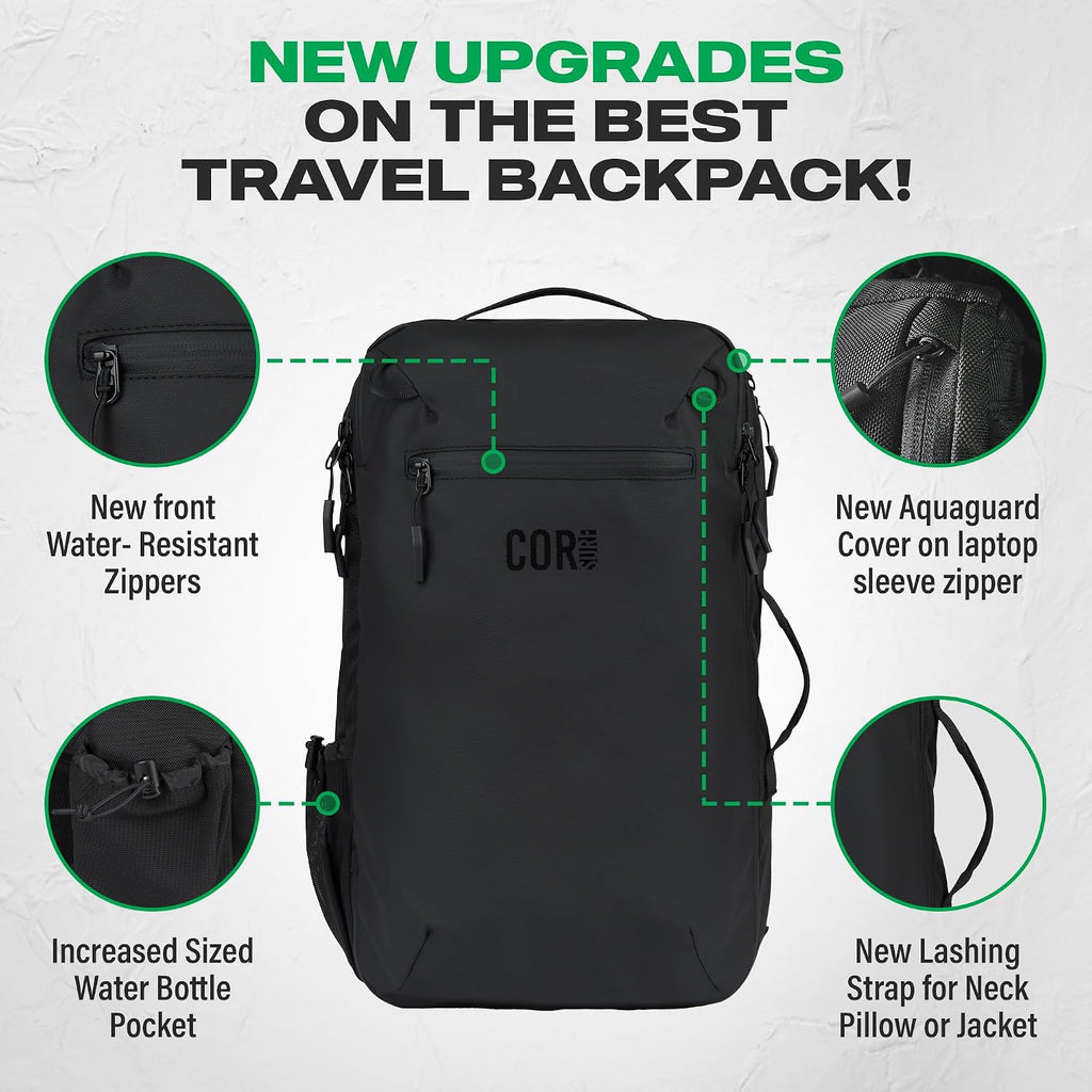 COR Surf Carry On Travel Backpack Bundle | Island Hopper Travel Backpack with Toiletry Bag and Compression Packing Cube Set