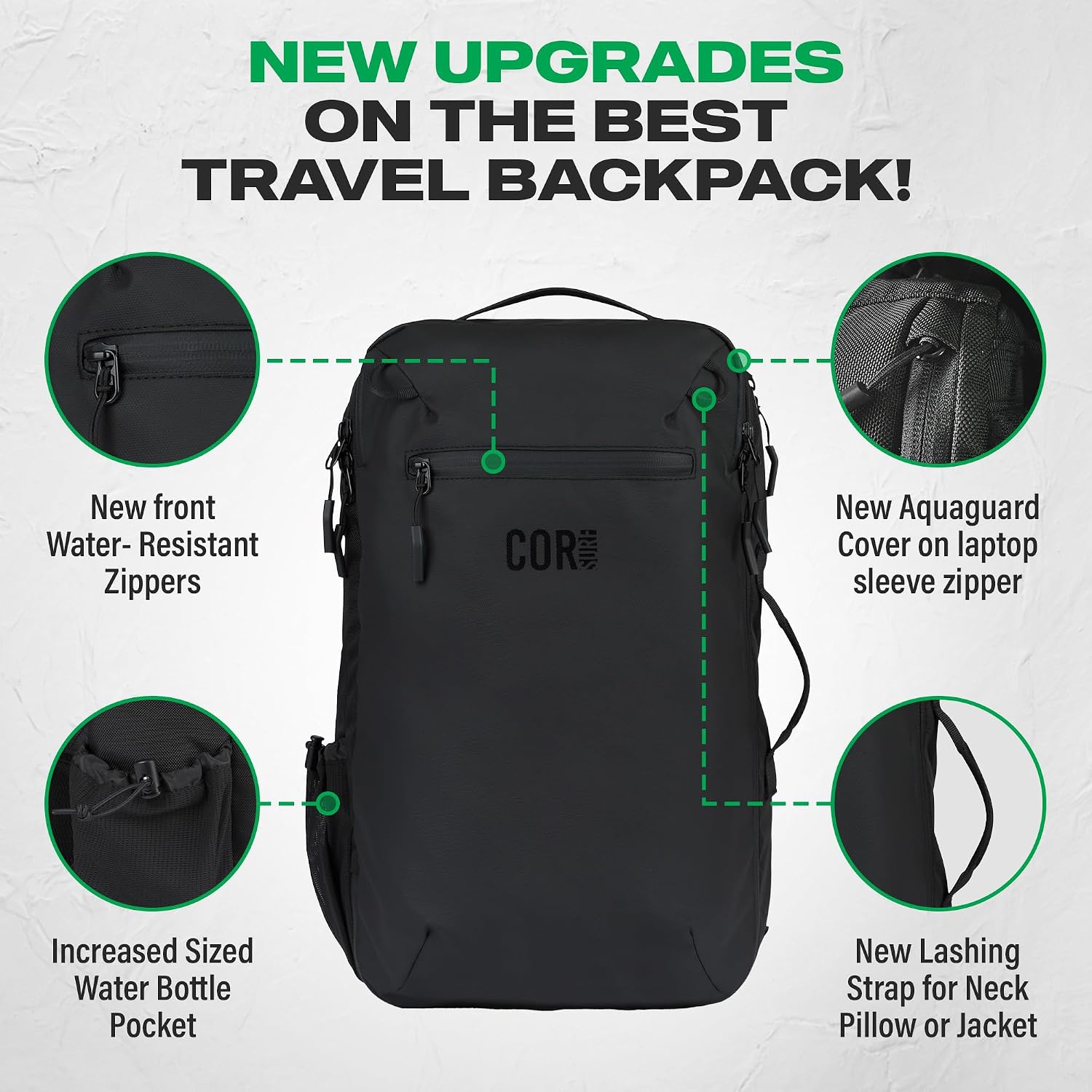 COR Surf Carry On Travel Backpack Bundle | Island Hopper Travel Backpack with Toiletry Bag and Compression Packing Cube Set