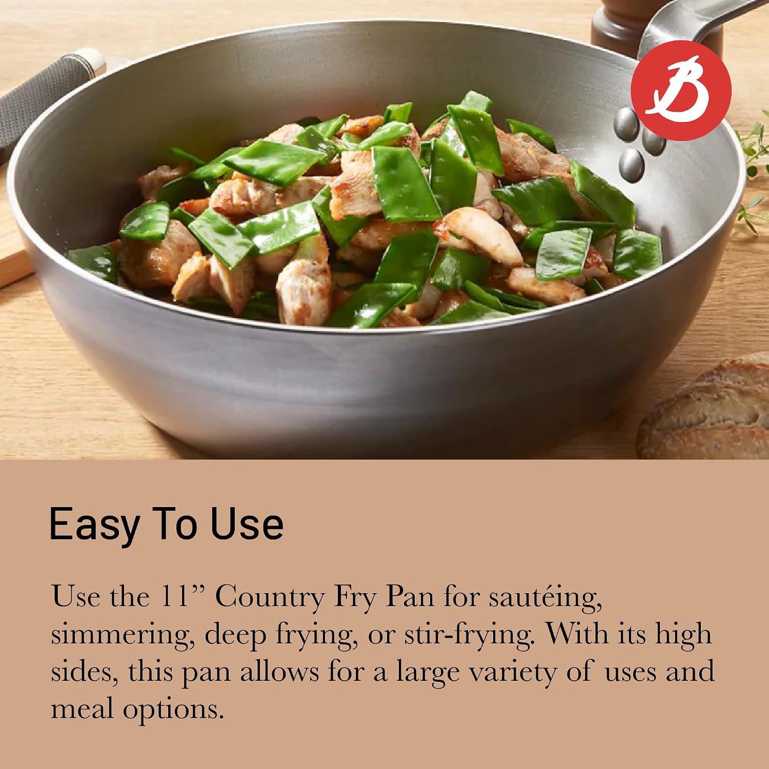 de Buyer MINERAL B Carbon Steel Country Fry Pan - 11' Diameter, 7.7' Cooking Surface - Ideal for Sauteing, Simmering, Deep Frying & Stir Frying - Naturally Non-Stick Finish - Made in France