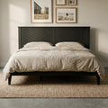 ComfIQ Solid Wood Platform Bed with Wooden Slats – Durable Frame, No Box Spring Required, Ample Underbed Storage, Black, King, Bed and Chevron Headboard
