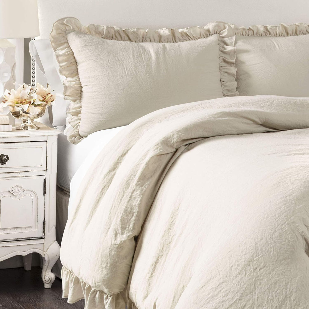 Lush Decor Reyna Ruffle Comforter Set - 3 Piece Cozy Ruffled Bedding Set - Timeless Elegance and Comfort for Bedroom - California King, Wheat