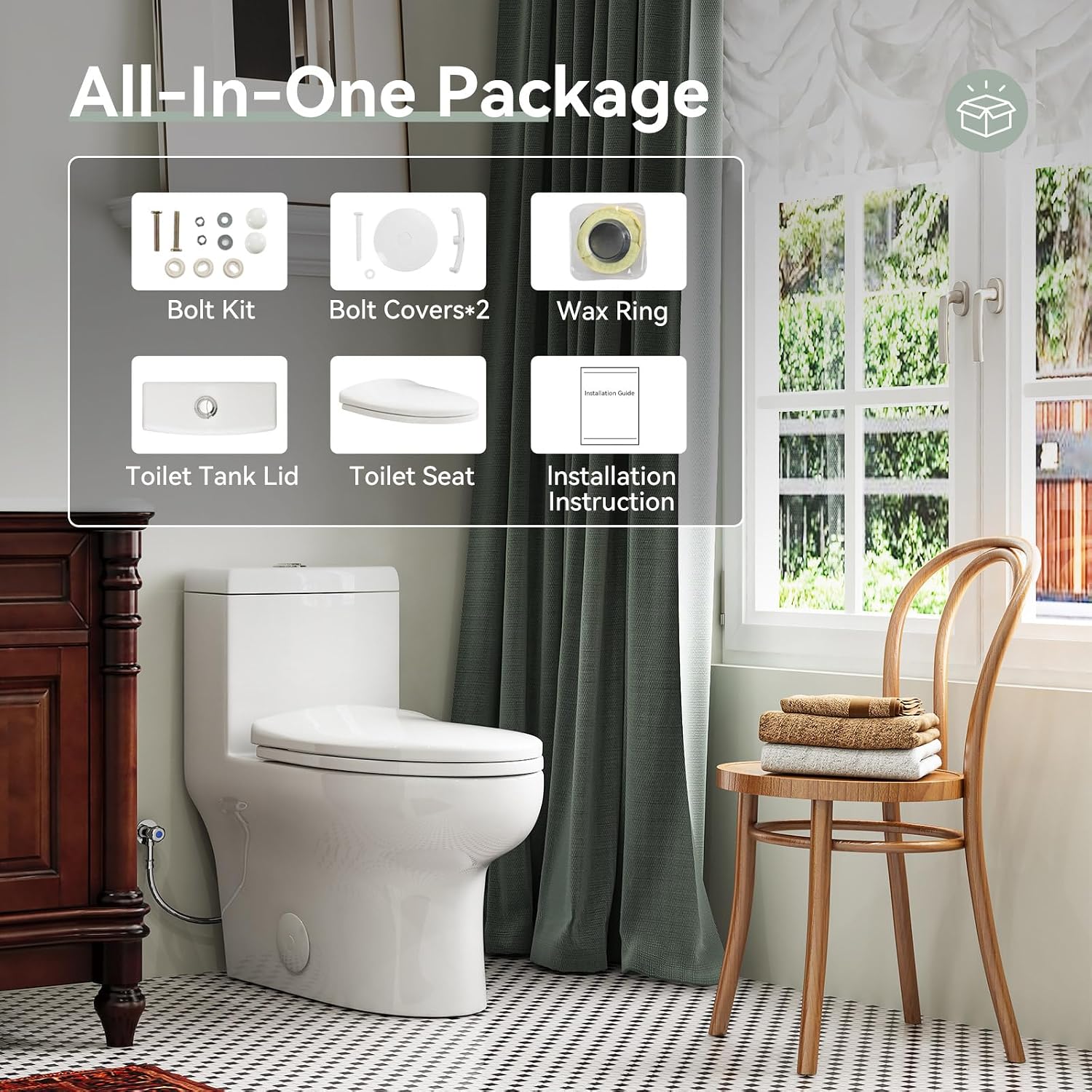 HOROW HR-ST076WD Dual Flush Elongated Toilet with Soft Close Seat, High-Efficiency Supply, Standard Bathroom Toilet 12' Rough-In, White Finish