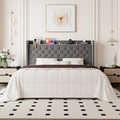 Allewie King Size Bed Frame, Storage Headboard with Charging Station, Wingback Velvet Upholstered, Diamond Stitched Button Tufted, Sturdy Wooden Slats, No Box Spring Needed, Easy Assembly, Grey