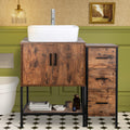 UEV 36' Antique Bathroom Vanity, Dark Brown Bathroom Vanity Set with Sink and 3 Drawers Side Cabinet Combo, Iron Wood Bathroom Cabinet with Adjustable Water Temperature Faucet (T03)