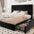Allewie Full Size Storage Bed Frame, Vertical Channel Tufted Adjustable Headboard, Velvet Upholstered Platform Bed with 4 Oversized Underbed Drawers, Wooden Slats Support, No Box Spring Needed, Black