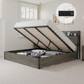 LUXOAK Full Size Lift Up Storage Bed, Wood Platform Bed Frame with Storage Headboard & Charging Station, No Box Spring Needed, Easy Assembly, Rustic Grey