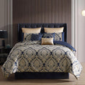 Riverbrook Home 100% Polyester Comforter Set, King, Barret - Navy, 10-Piece Set