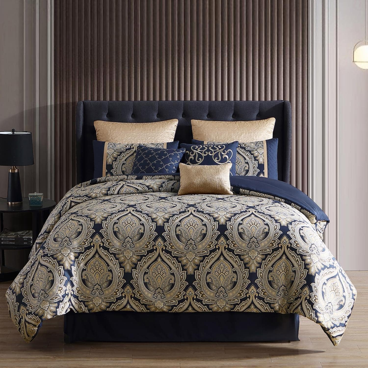 Riverbrook Home 100% Polyester Comforter Set, King, Barret - Navy, 10-Piece Set