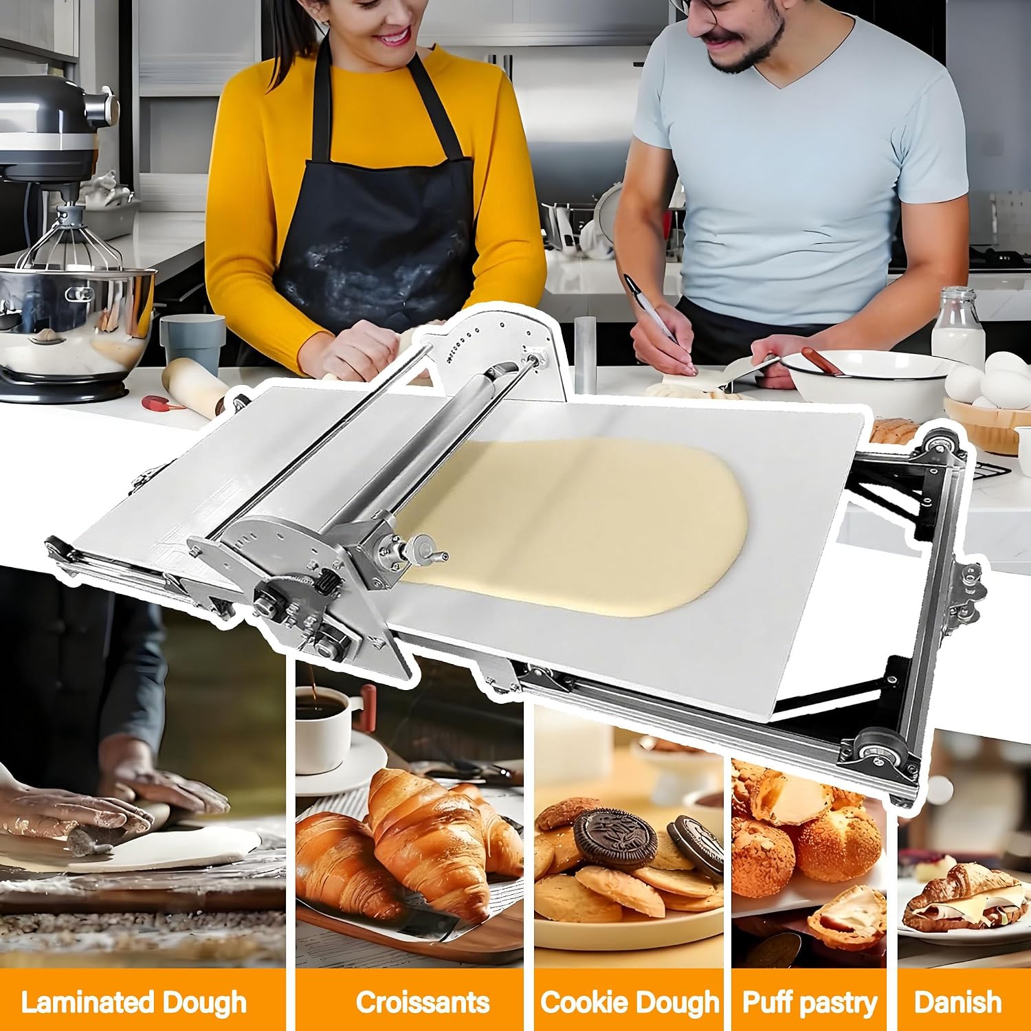 Foldable Electric Dough Sheeter, Automatic Pastry Maker with 2-30mm Precision Control, Commercial Grade for Bakery, Hotel & Home Kitchen DS508