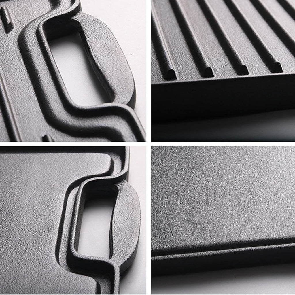 Cast Iron Grill Pan, Cast Iron Rectangular Even Heating Grilling Plate Cast Iron Griddle Stove Top Grill With BBQ Grill Plate for Meats Seafood Vegetables