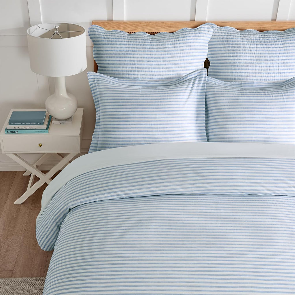 Levtex Home Martha Stripe Blue Reversible King Duvet Cover Set (106x94in) with 2 Pillowcases (36x20in) - Stripe Bedding - Blue, White - 100% Cotton King Size Duvet Cover Bedding Set - Soft, Pre-Washed