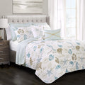 Lush Decor Harbor Life Reversible Quilt Set, 7 Piece Set, Full/ Queen, Blue & Taupe - Blue Quilt Queen Bedding Set - Coastal Decor - Nautical Bedding - Beach House