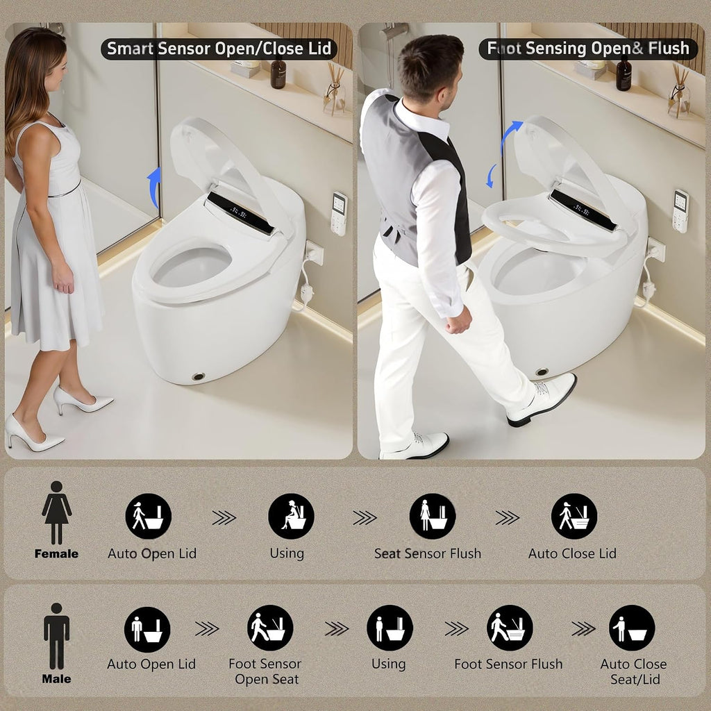Smart Toilet With Built-in Heated Seat, Foot Sensor,LED Digital Display With Dual Temperature Display,An Integrated Bidet Toilet With A Warm Water Nozzle and Automatic Flushing