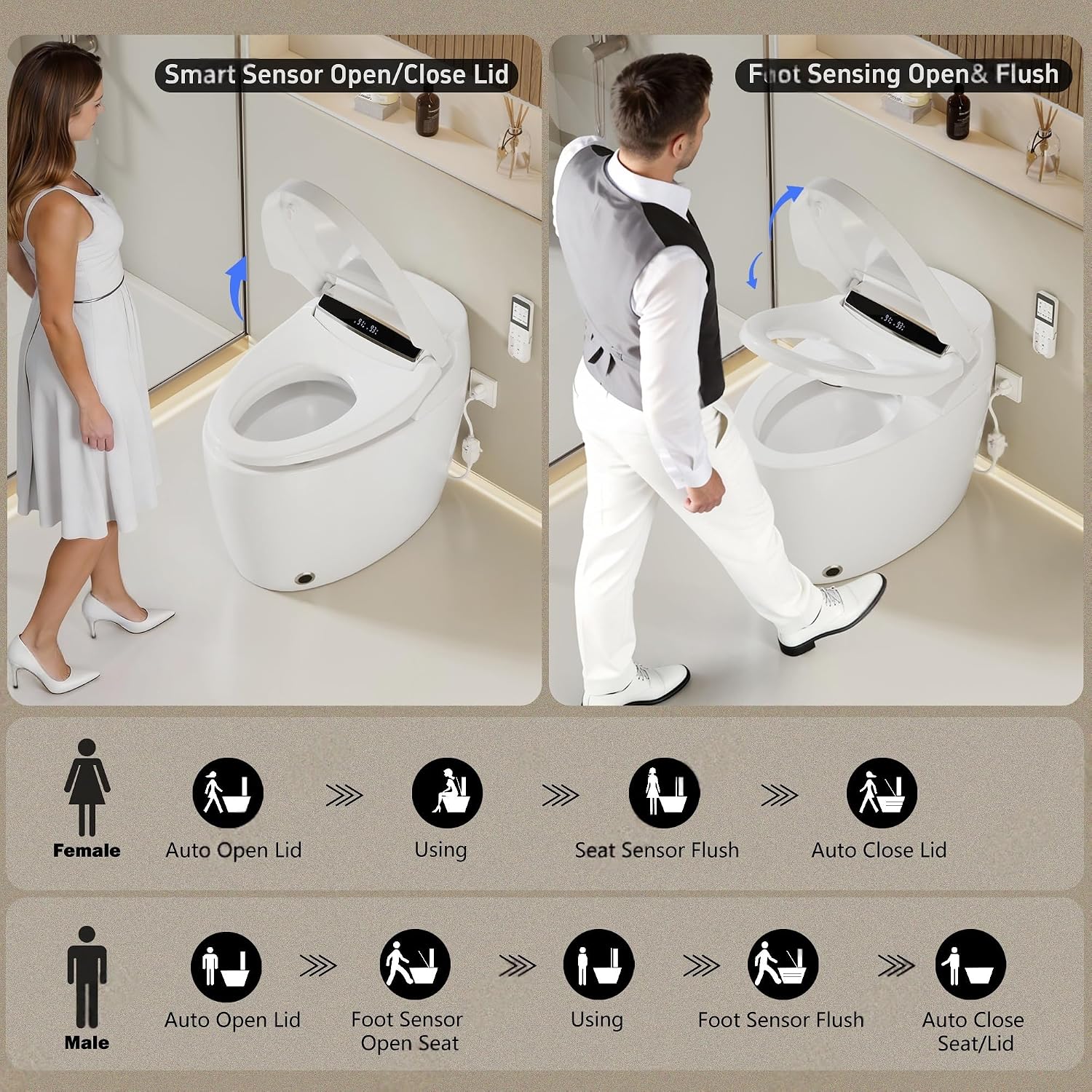 Smart Toilet With Built-in Heated Seat, Foot Sensor,LED Digital Display With Dual Temperature Display,An Integrated Bidet Toilet With A Warm Water Nozzle and Automatic Flushing