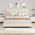 GarveeHome Beige King Bed Frame with Upholstered Headboard, Heavy-Duty Platform Bed Frame with Adjustable Headboard, Strong Wood Slat Support/No Box Spring Needed/Noise Free