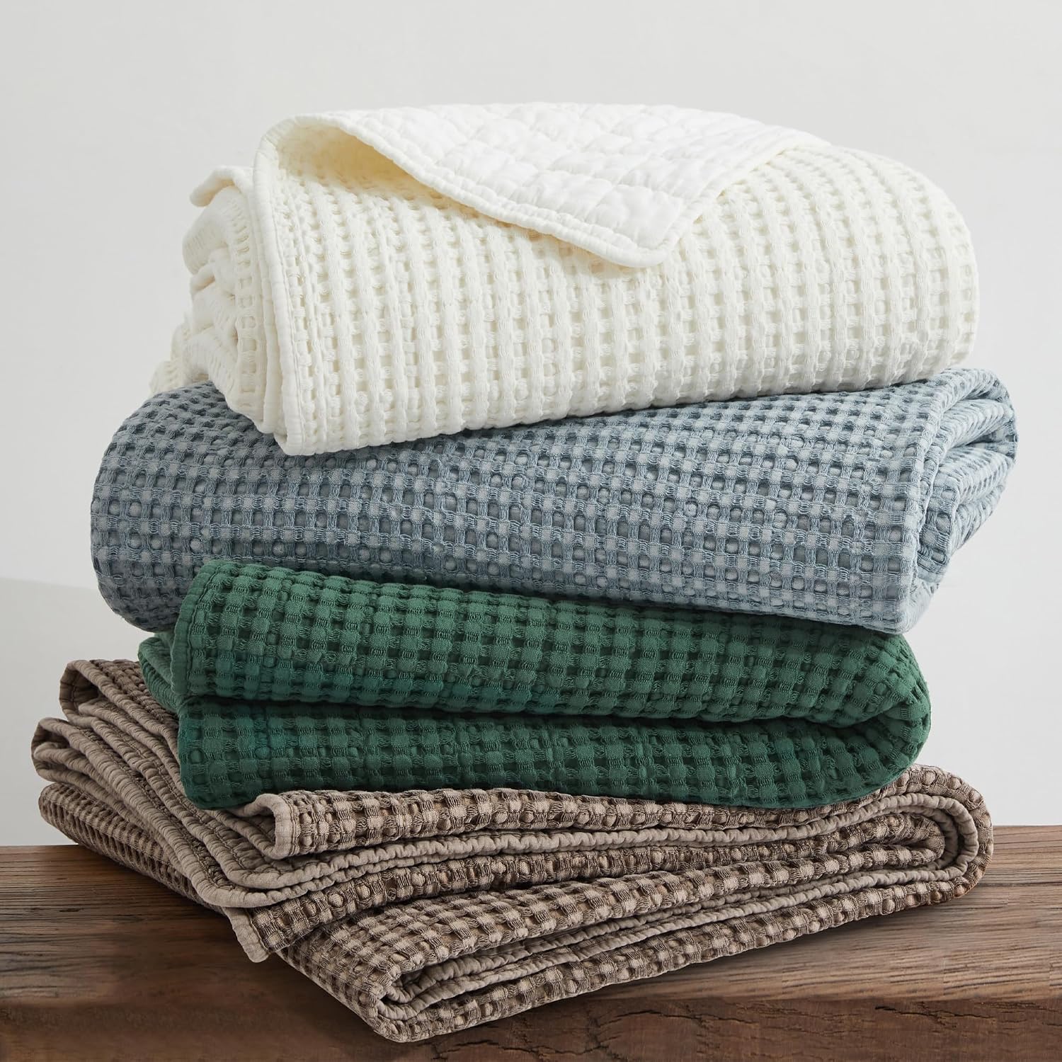 Levtex Home Mills Waffle King/Cal King Quilt Set (106x92in) with 2 Pillow Shams (36x20in) - Chambray - Cotton Waffle King Size Quilt Bedding Set - Lightweight, Soft, Pre-Washed