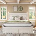 Homkdom Farmhouse Full Size Bed Frame, 51' Tall Full Bed Frame with Headboard, Bed Frame with 2 Storage Drawers, No Box Spring Needed, White
