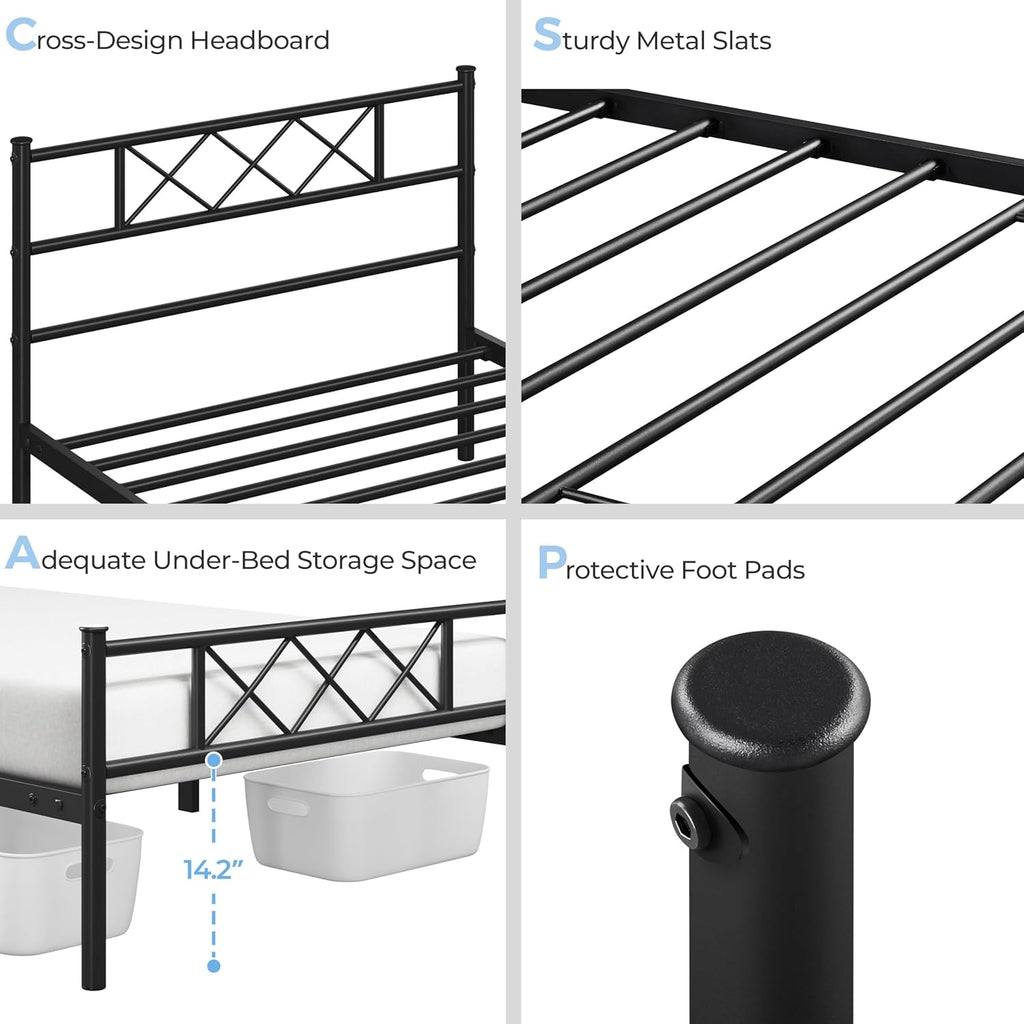 Yaheetech Black Twin Metal Platform Bed Frame Mattress Foundation with Headboard and Footboard Under Bed Storage Steel Slats No Box Spring Needed 2Pcs
