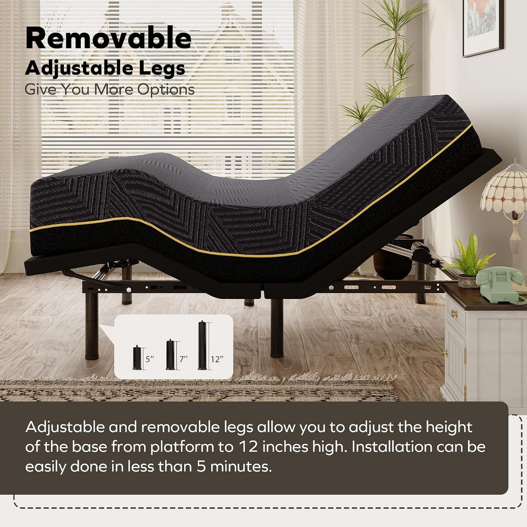 MLILY EGOHOME Full Size Adjustable Bed Frame and 14 inch Memory Foam Mattress, Wireless Remote Adjustable Bed Base with 12' Adjustable Legs and Head and Foot Incline, Zero Gravity, Easy Assembly