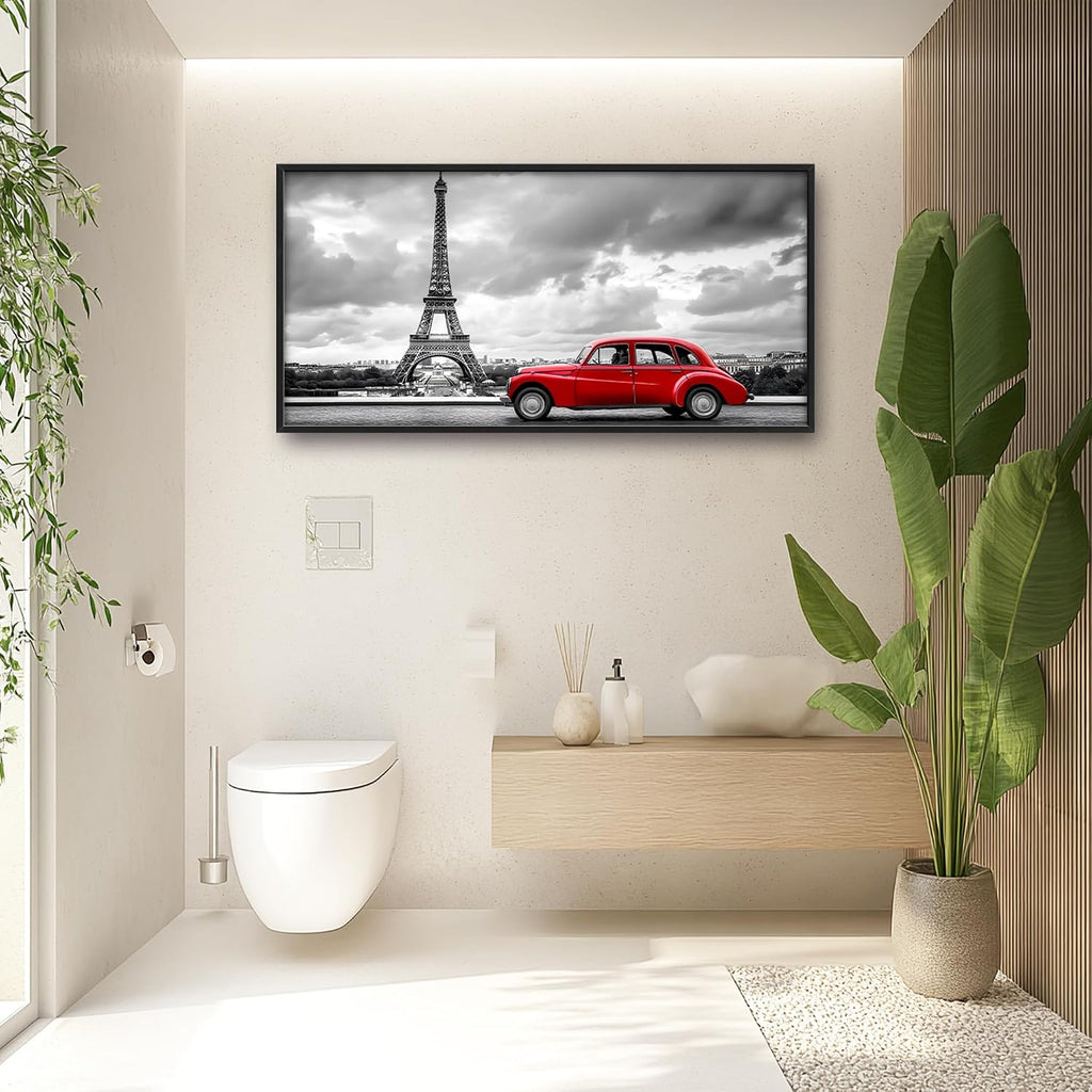 Eiffel Tower Large Wall Art Black and White Framed Red Wall Decor for Living Room Paris City Pictures Oversized Canvas Print Painting Modern Extra Large Framed Artwork for Bedroom Office 60'x30'