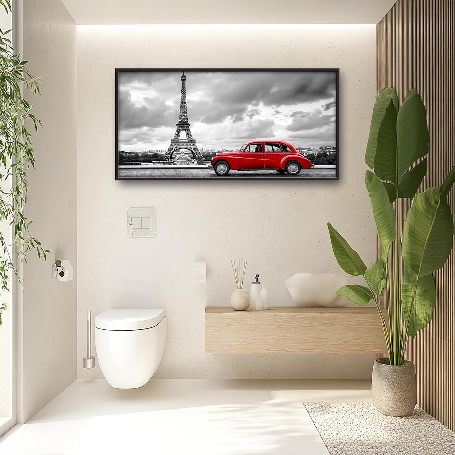 Eiffel Tower Large Wall Art Black and White Framed Red Wall Decor for Living Room Paris City Pictures Oversized Canvas Print Painting Modern Extra Large Framed Artwork for Bedroom Office 60'x30'