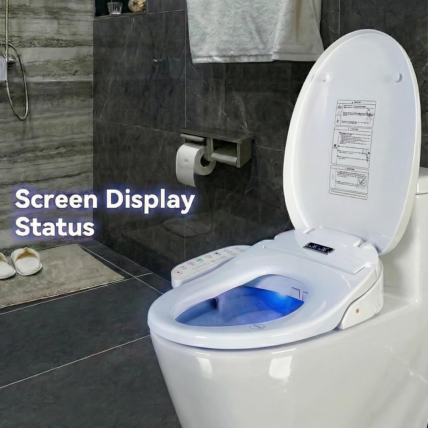 Electric Heated Bidet Toilet Seat with Touch Panel, Warm Water Wash, Self-Cleaning Nozzle, Warm Air Dryer, Deodorizer, Soft-Close Lid, LED Display & Night Light, Easy Install, Elongated