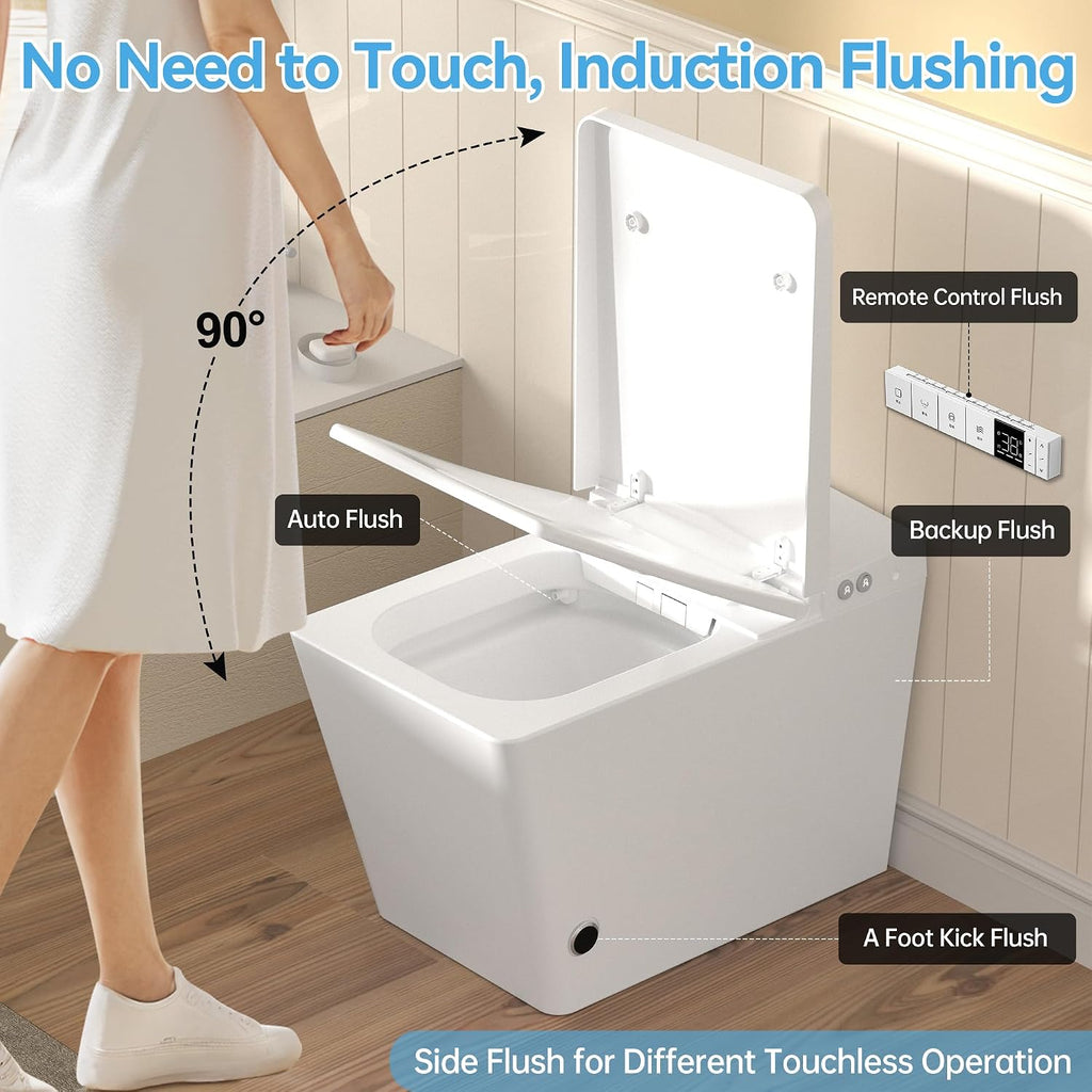 WinZo Smart Toilet with Built-in Tank, ADA Comfort Seat Height One-Piece Toilet with Warm Water Bidet, Heated Seat & Auto Drying, Foot Kick Flush, Modern Elongated Smart Toilet with Bidet Built In